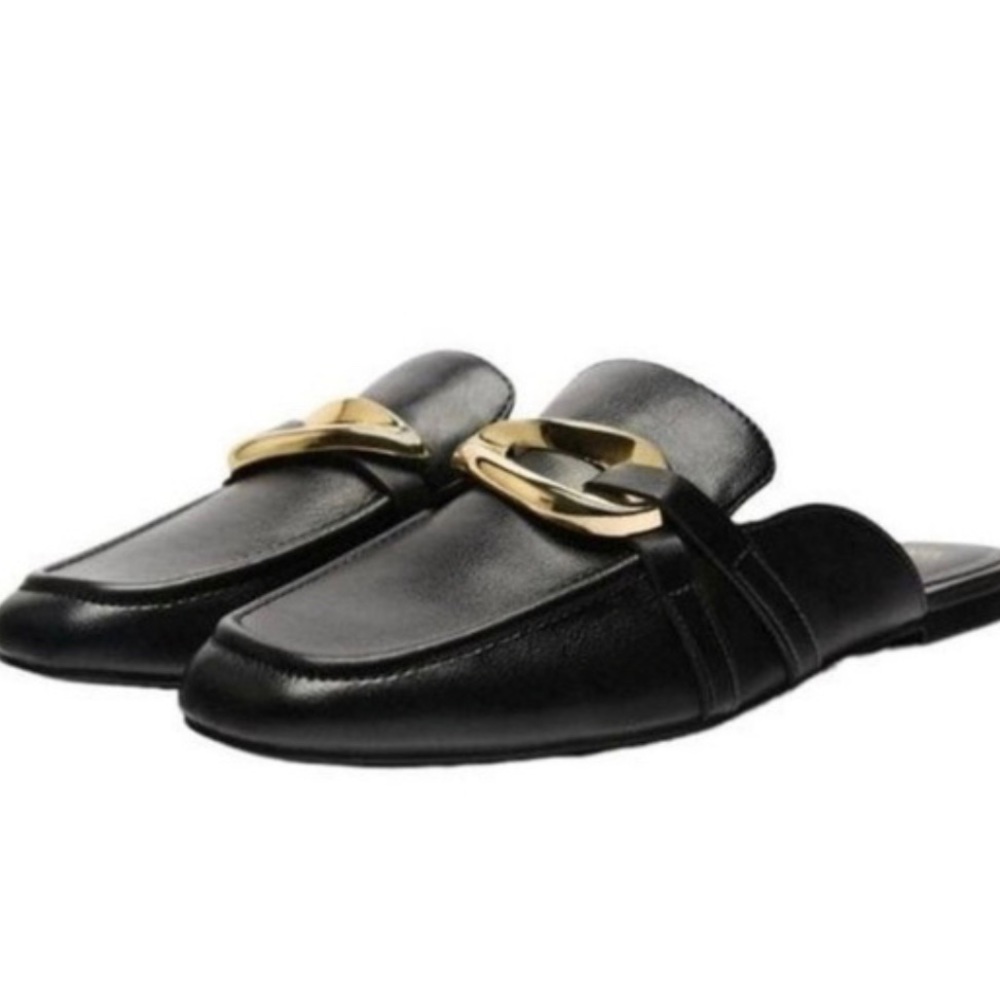 SOLD Zara Black mules  | Minimalist Loafers with gold stud | Business Shoes